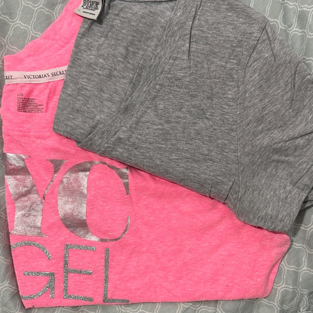 Victoria's Secret Pink and Gray Graphic Tee